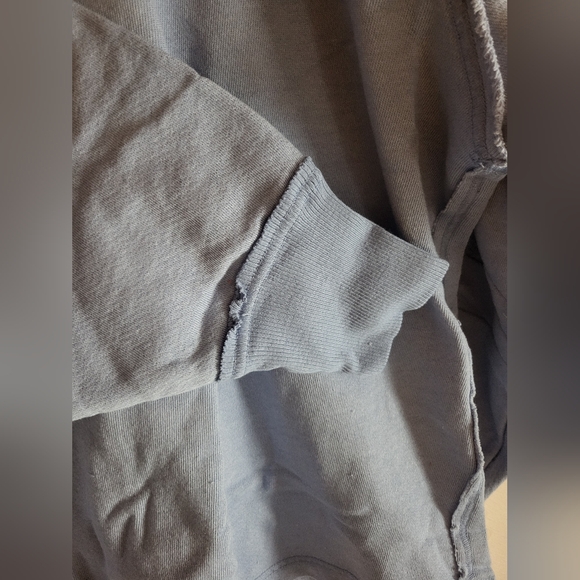 Free People Light Blue V-Neck Sweatshirt with Cream Graphic 9 - Picture 6 of 14